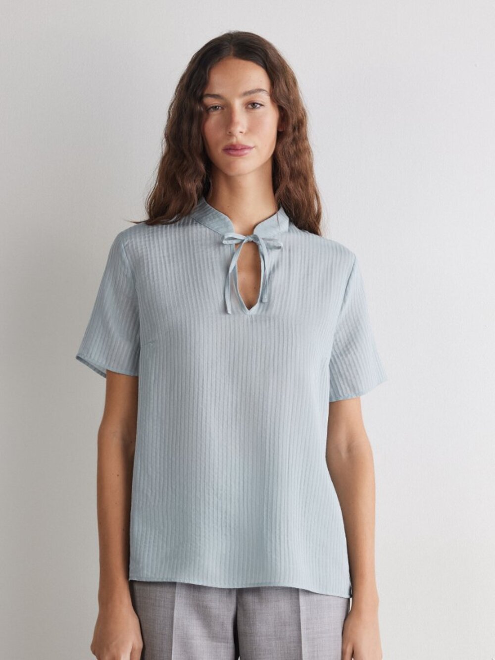 Falconeri Baby Blue Short-sleeve Embossed Muslin Blouse Top S